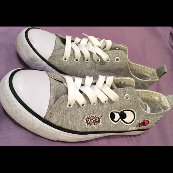 Heather gray graphic canvas sneakers - Picture 2 of 2